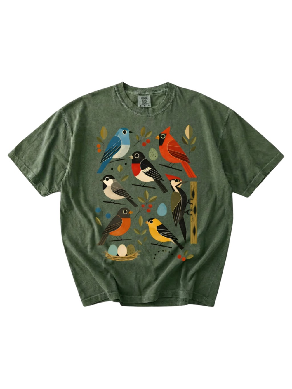 Comfort colors Bird Pattern Pet-Themed T-Shirt - Moss Green